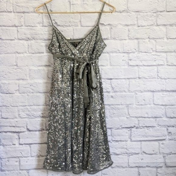 Betsey Johnson Dresses & Skirts - Vintage Betsey Johnson Silver Sequin Mini Dress 6 90s Y2K Strappy Party NEW